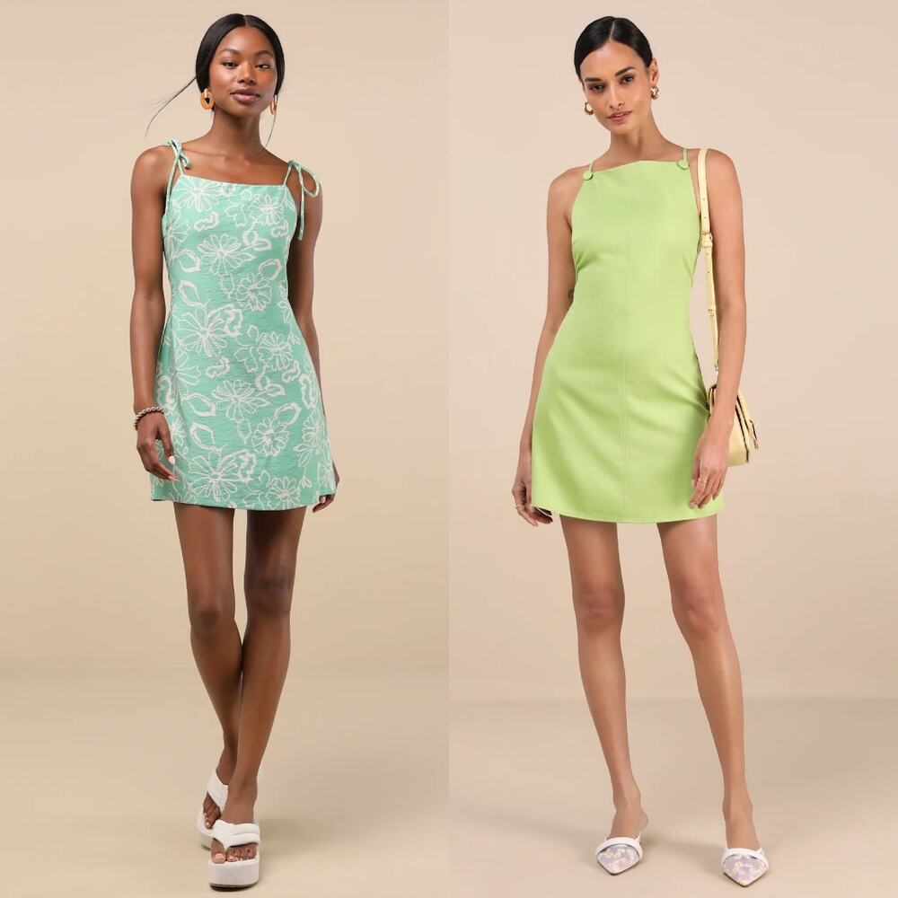 NWT Lulus Mini Dress Green Square Neck Casual Party Womens Bundle Size M